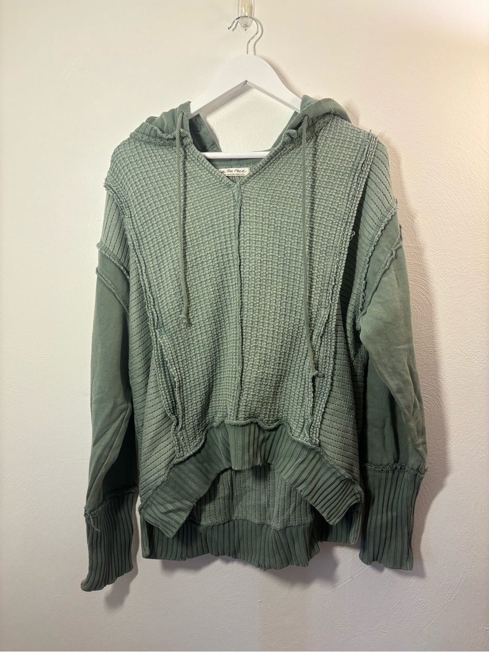 We The Free Washed Sage Green Hooded Knit Pullover Size Large